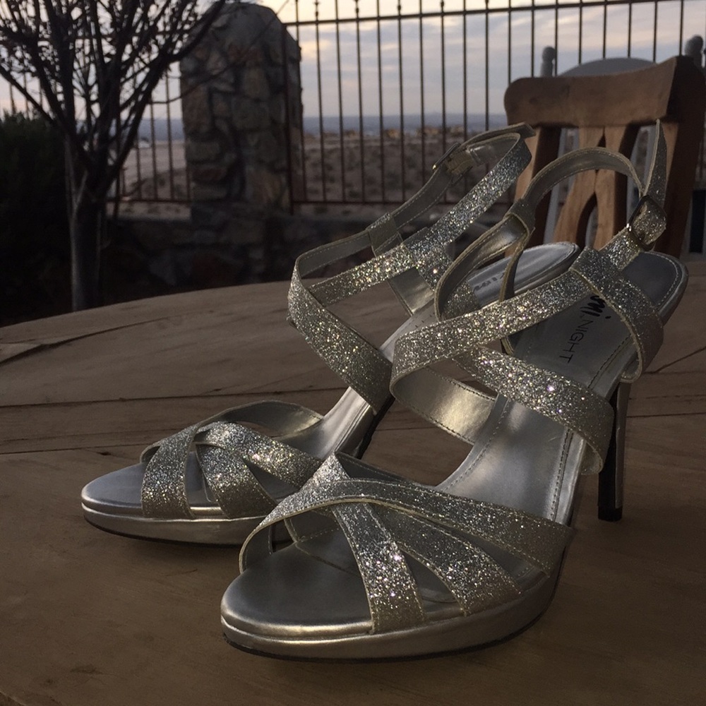 Sliver glitter heels